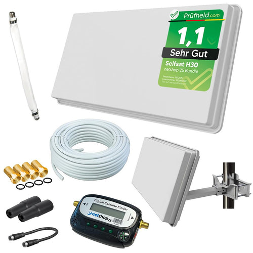 Selfsat H30D1+ Sat-Flachantenne mit Single-LNB und Zubehör-Set, flache Bauweise aus Kunststoff
