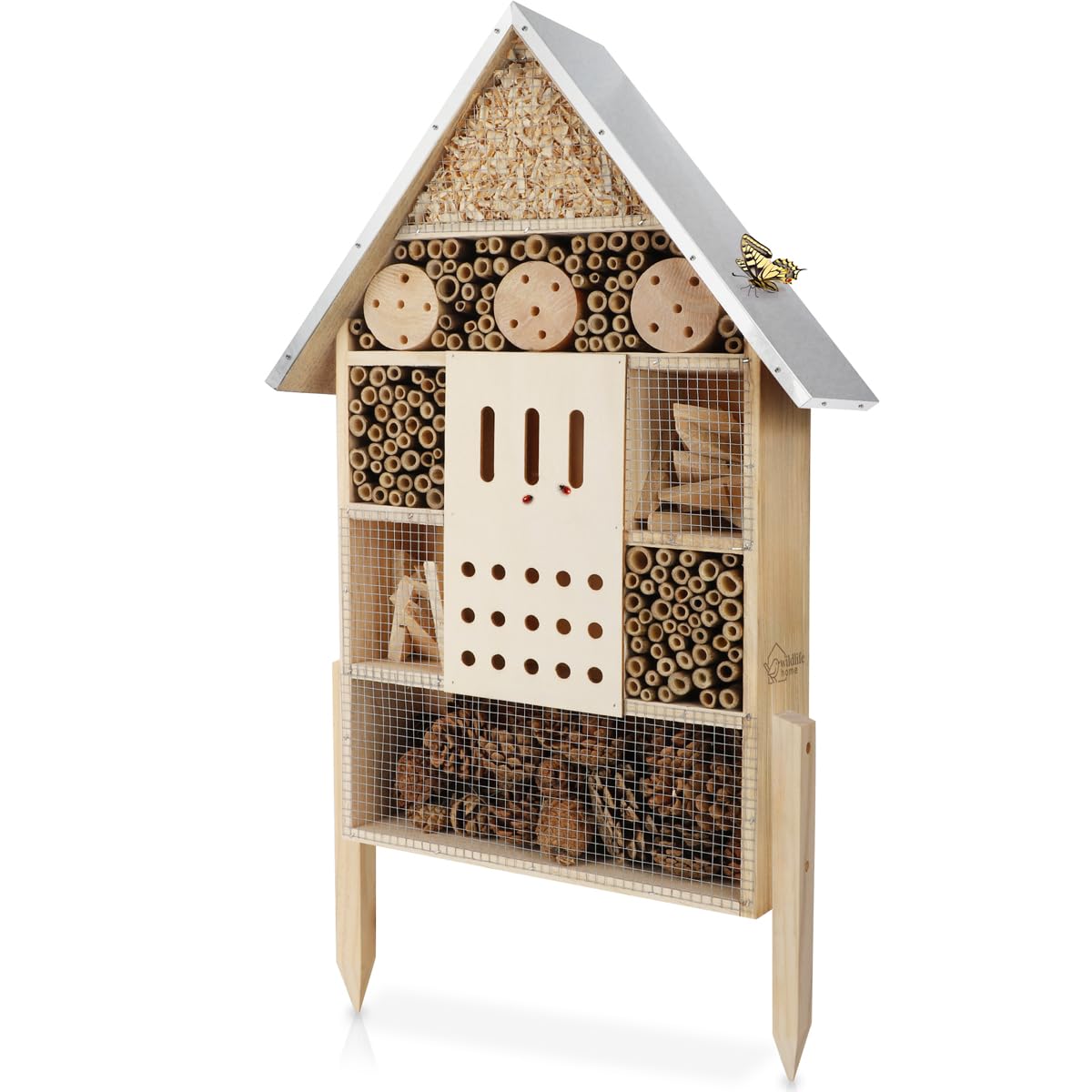 WILDLIFE HOME Insektenhotel XXL stehend, Bienenhotel mit Metalldach aus unbehandeltem Naturholz