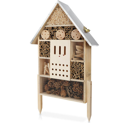 WILDLIFE HOME Insektenhotel XXL stehend, Bienenhotel mit Metalldach aus unbehandeltem Naturholz