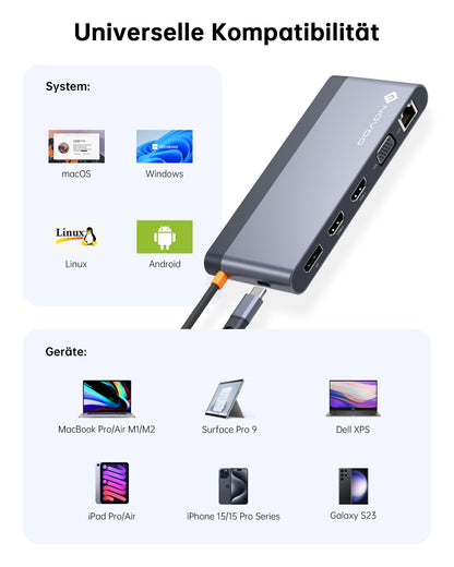 NOVOO USB C Docking Station 14-in-1 - 4 Monitore 100W PD