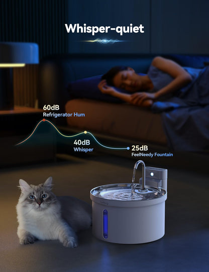 FEELNEEDY Katzenbrunnen 3,5 L Edelstahl, kabellos mit Sensor und Akku