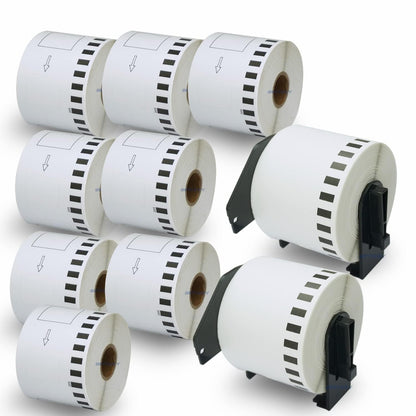 BETCKEY DK-22205 Endlosetiketten für Brother QL, 62 mm, 10 Rollen: weisse Papierrollen mit 2 Etikettenhaltern