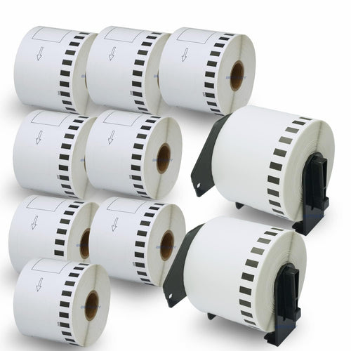 BETCKEY DK-22205 Endlosetiketten für Brother QL, 62 mm, 10 Rollen: weisse Papierrollen mit 2 Etikettenhaltern