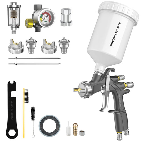InoKraft D1 LVLP Farbsprühpistole Set mit Düsen 1,3/1,5/1,7 mm, geschmiedeter Aluminiumkörper