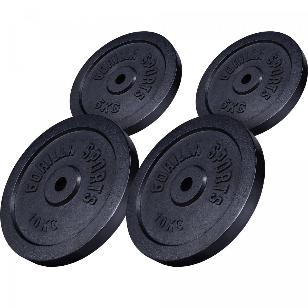 GORILLA SPORTS Hantelscheiben Gusseisen – 30/31mm Bohrung. Runde, schwarze Scheiben zum Gewichtstraining auf Langhanteln.