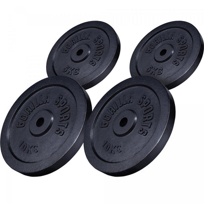 GORILLA SPORTS Hantelscheiben Gusseisen – 30/31mm Bohrung. Runde, schwarze Scheiben zum Gewichtstraining auf Langhanteln.