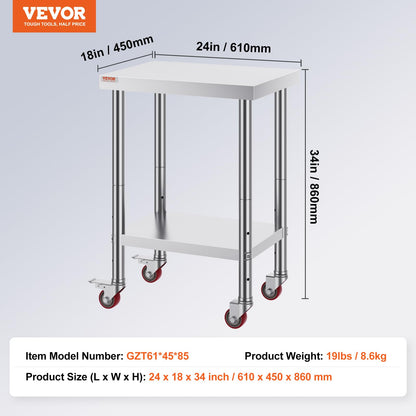 VEVOR Edelstahl Arbeitstisch 61x46cm - Gastro & Gewerbe