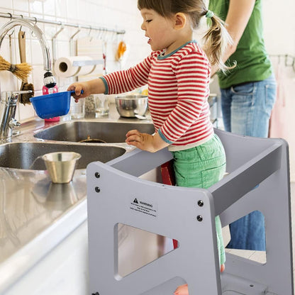 YOLEO 3 in1 Lernturm Montessori Kinderhelfer - Grau