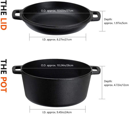 Overmont Dutch Oven Gusseisen Topf, Deckel als 27 cm Bratpfanne