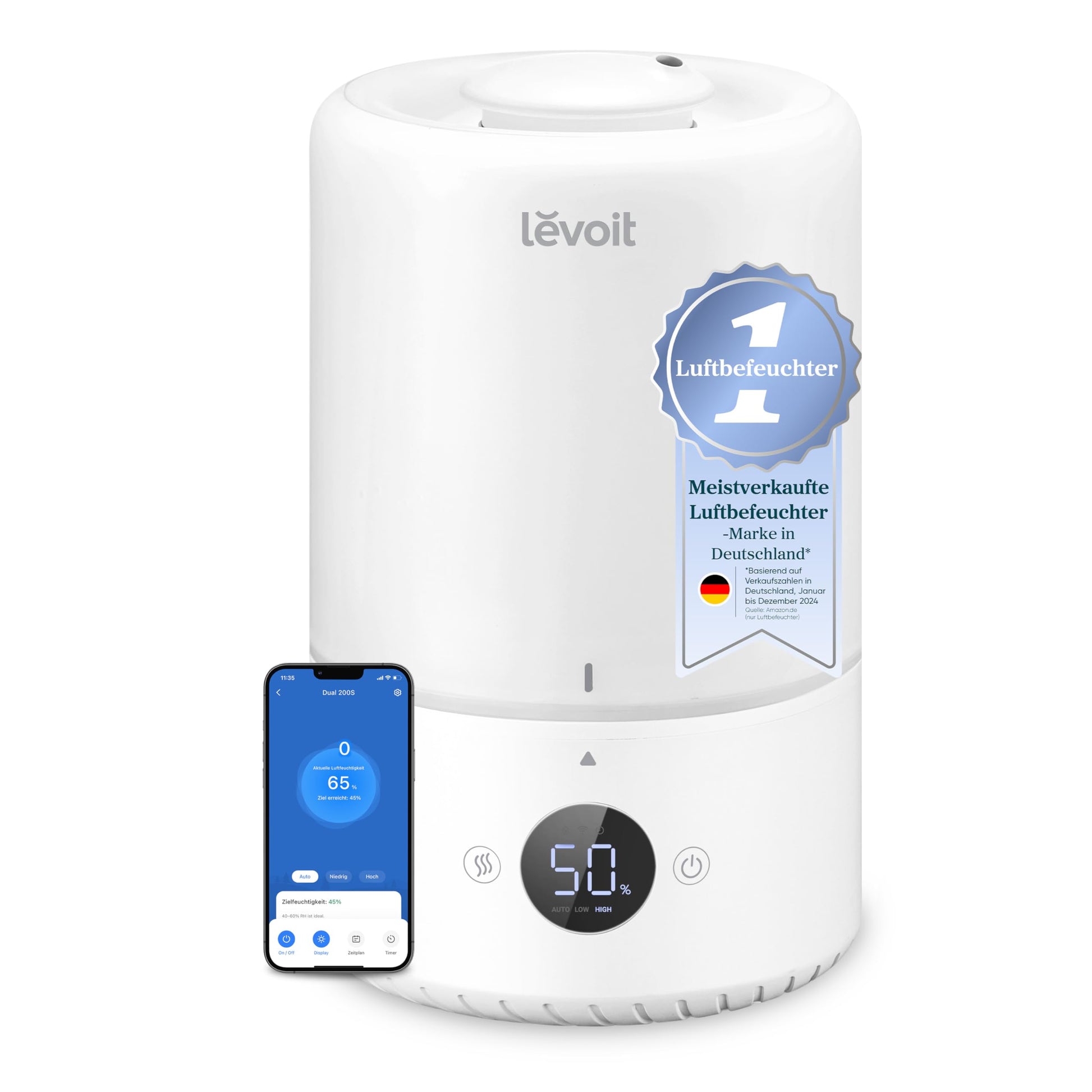 Levoit Top Fill Smart Luftbefeuchter – 3L Leise Aroma. Weiß, top-befüllbar. Befeuchtet Raumluft leise und verteilt Aromen smart.