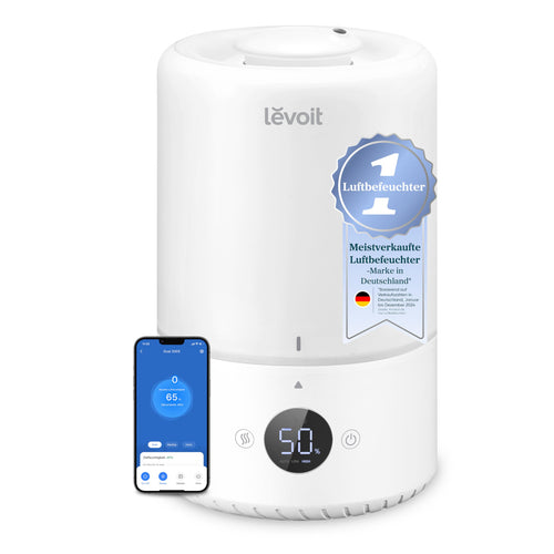 Levoit Top Fill Smart Luftbefeuchter – 3L Leise Aroma. Weiß, top-befüllbar. Befeuchtet Raumluft leise und verteilt Aromen smart.