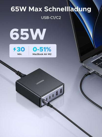 UGREEN 100W USB-C Ladestation 6-Port GaN Schnellladegerät