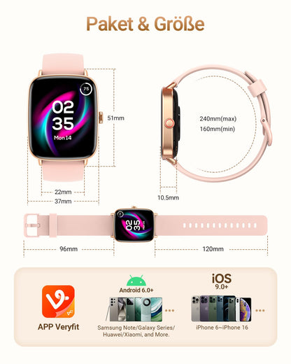 Fitpolo Smartwatch Damen Herren mit Telefonfunktion, 1,85 Zoll, IP68