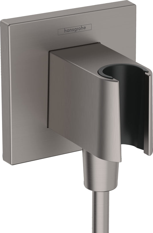 hansgrohe FixFit E Wandanschluss Duschkopfhalterung - Brushed Black Chrome. Zum Wandanschluss und Halten der Handbrause.