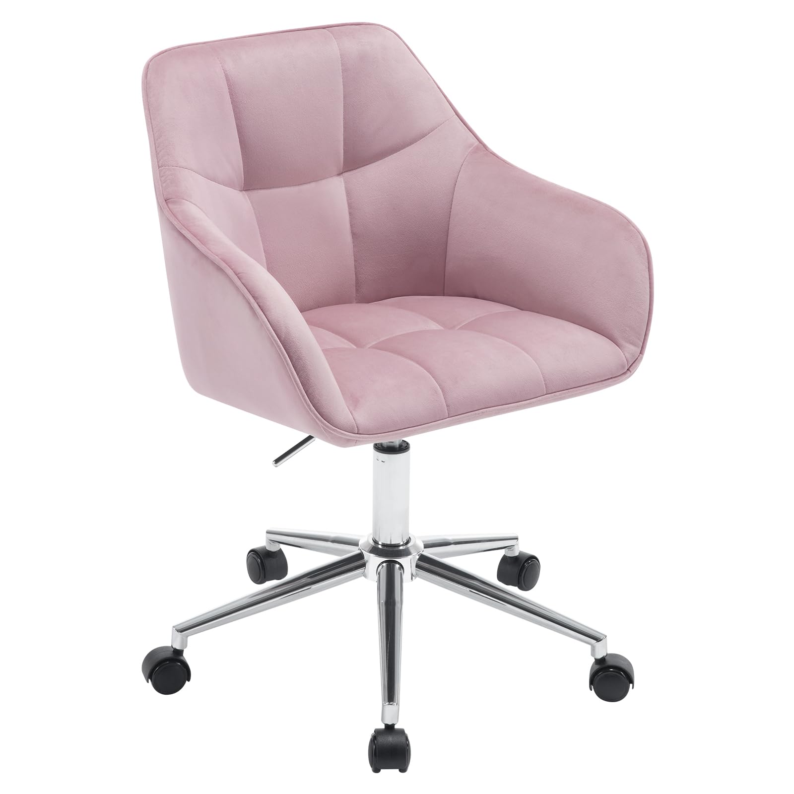 WOLTU Homeoffice Drehstuhl BS145rsw Samt Rosa/Silber. Rosa Samtbezug, silbernes Fußkreuz. Höhenverstellbar für Büroarbeit.