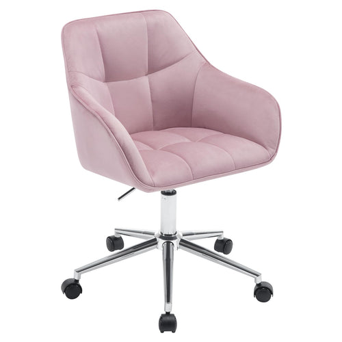 WOLTU Homeoffice Drehstuhl BS145rsw Samt Rosa/Silber. Rosa Samtbezug, silbernes Fußkreuz. Höhenverstellbar für Büroarbeit.