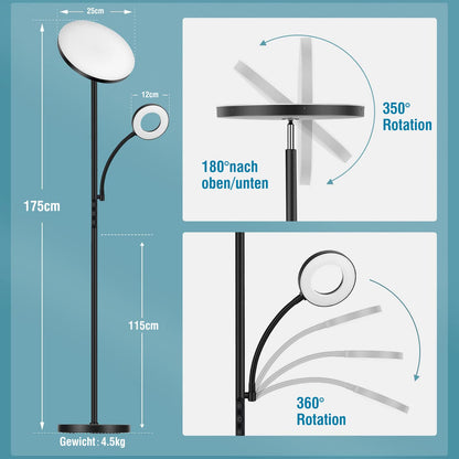 Moderne LED Deckenfluter Stehlampe – dimmbar mit Leselampe