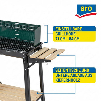 aro Holzkohlegrill Grillwagen mit 2 Grillrosten und Windschutz, grün