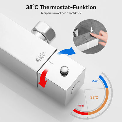 Auralum Thermostat Regendusche Komplettset Chrom - 30cm Überkopfbrause