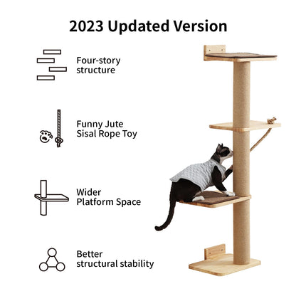 FUKUMARU Wandkratzbaum 127cm – Jute & Massivholz für Katzen