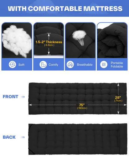 Sportneer Feldbett mit Matratze – Camping- & Gästebett Schwarz