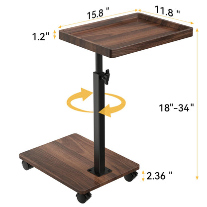 XNSDXV Beistelltisch C-Form höhenverstellbar mit Rollen, Nussbaum