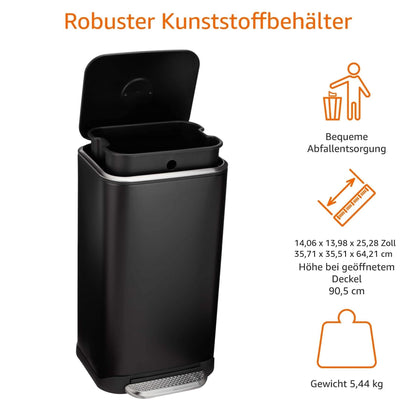Amazon Basics Rechteckiger Mülleimer mit Pedal 32 L Schwarz