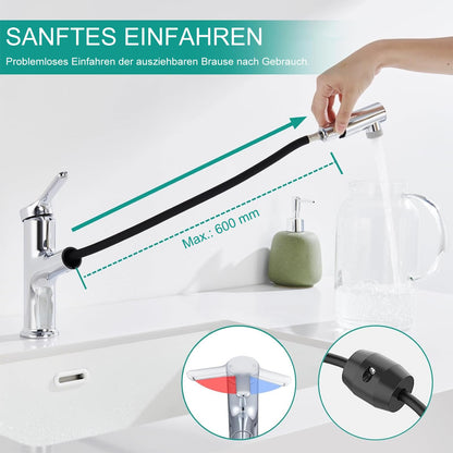 DETBOM Waschtischarmatur ausziehbare Brause Einhebelmischer Chrom