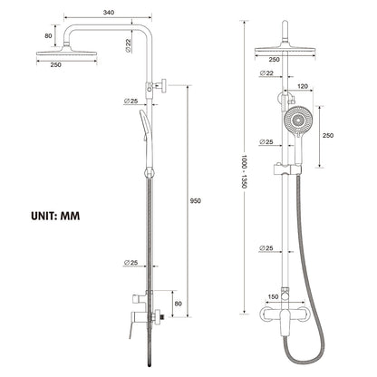 Rainsworth Duschsystem mit Regendusche – Chrom, 25 cm