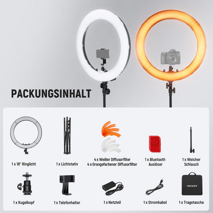 NEEWER 18" LED Ringleuchte mit Stativ – Dimmbar