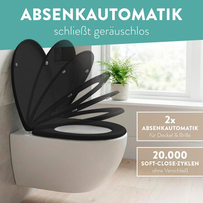 BENKSTEIN WC-Sitz oval schwarz, Duroplast, Softclose & Quick-Release