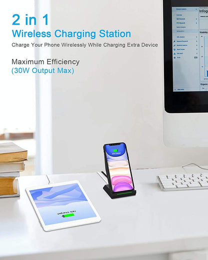 NANAMI Wireless Charger, 2-in-1 Ladeständer mit 30W USB-C Ladegerät