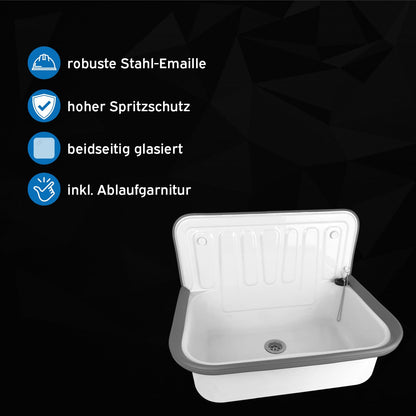 kör4u Komplettset Ausgussbecken Stahl weiss 50cm – mit Siphon