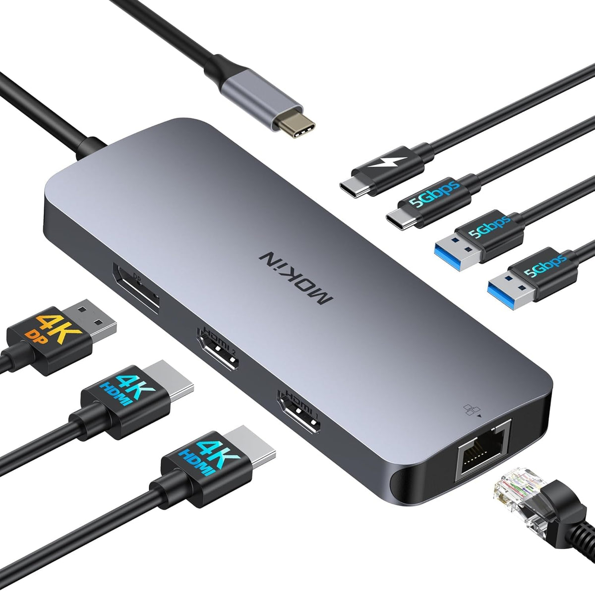 MOKiN USB-C Docking Station Dual Monitor 8-in-1, 2x HDMI, DisplayPort