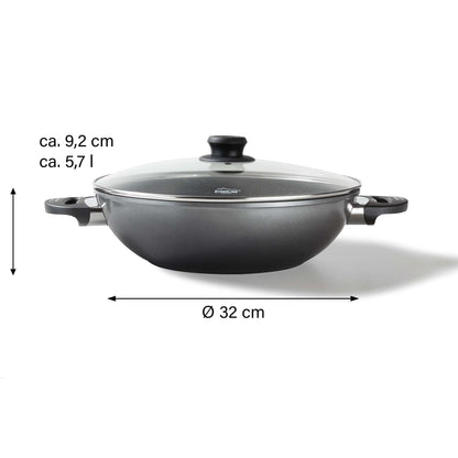 Stoneline Wok Pfanne Induktion 32 cm - Grau mit Deckel