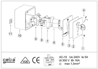 geba Schlüsseltaster Aufputz MSC-APZ 1-2T/1, 2-seitig tastend, IP54