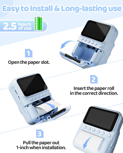 TIATUA Kinderkamera Sofortbildkamera 48MP mit 32 GB Karte, Blau