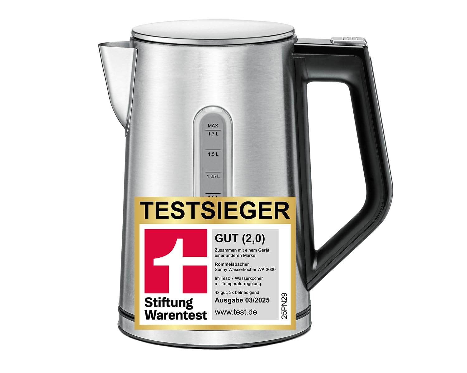 Rommelsbacher Wasserkocher WK 3000 Edelstahl 1,7 L mit Temperaturwahl