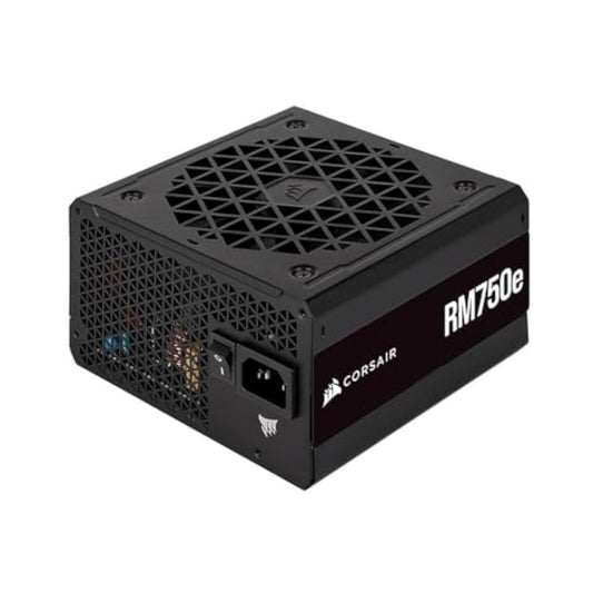 Corsair RM750e (2023) ATX Netzteil 750W Vollmodular. Schwarzes, rechteckiges Netzteil zur Stromversorgung von PC-Komponenten.
