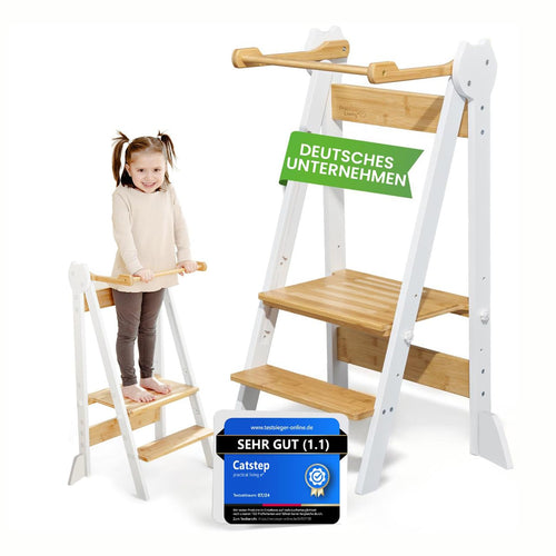 Practical Living Lernturm aus Bambus, klappbar und höhenverstellbar, Tritthocker für Kinder ab 1 Jahr