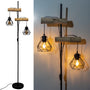 Osasy Stehlampe Holz und Metall mit Doppelschalter, 169 cm, zwei rautenförmige Schirme, schwarz