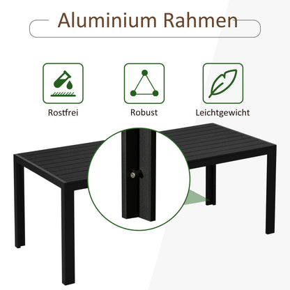 Outsunny Garten Esstisch Alu Polyholz - Schwarz 190cm
