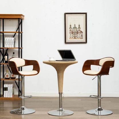 vidaXL 2X Bugholz Barstuhl höhenverstellbar Creme Kunstleder