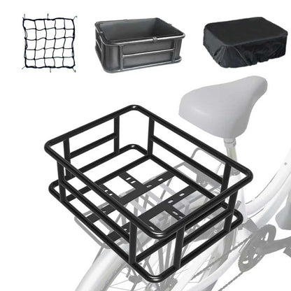 HopesEager Fahrradkorb hinten Metall – Gross mit Innensack. Rechteckiger, schwarzer Korb mit Stoffsack, am Gepäckträger für Transport.