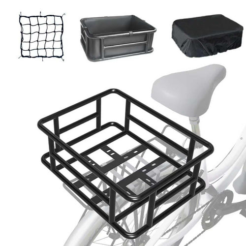 HopesEager Fahrradkorb hinten Metall – Gross mit Innensack. Rechteckiger, schwarzer Korb mit Stoffsack, am Gepäckträger für Transport.