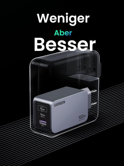 UGREEN Nexode Pro 100W GaN Mini USB C Schnellladegerät 3-Port