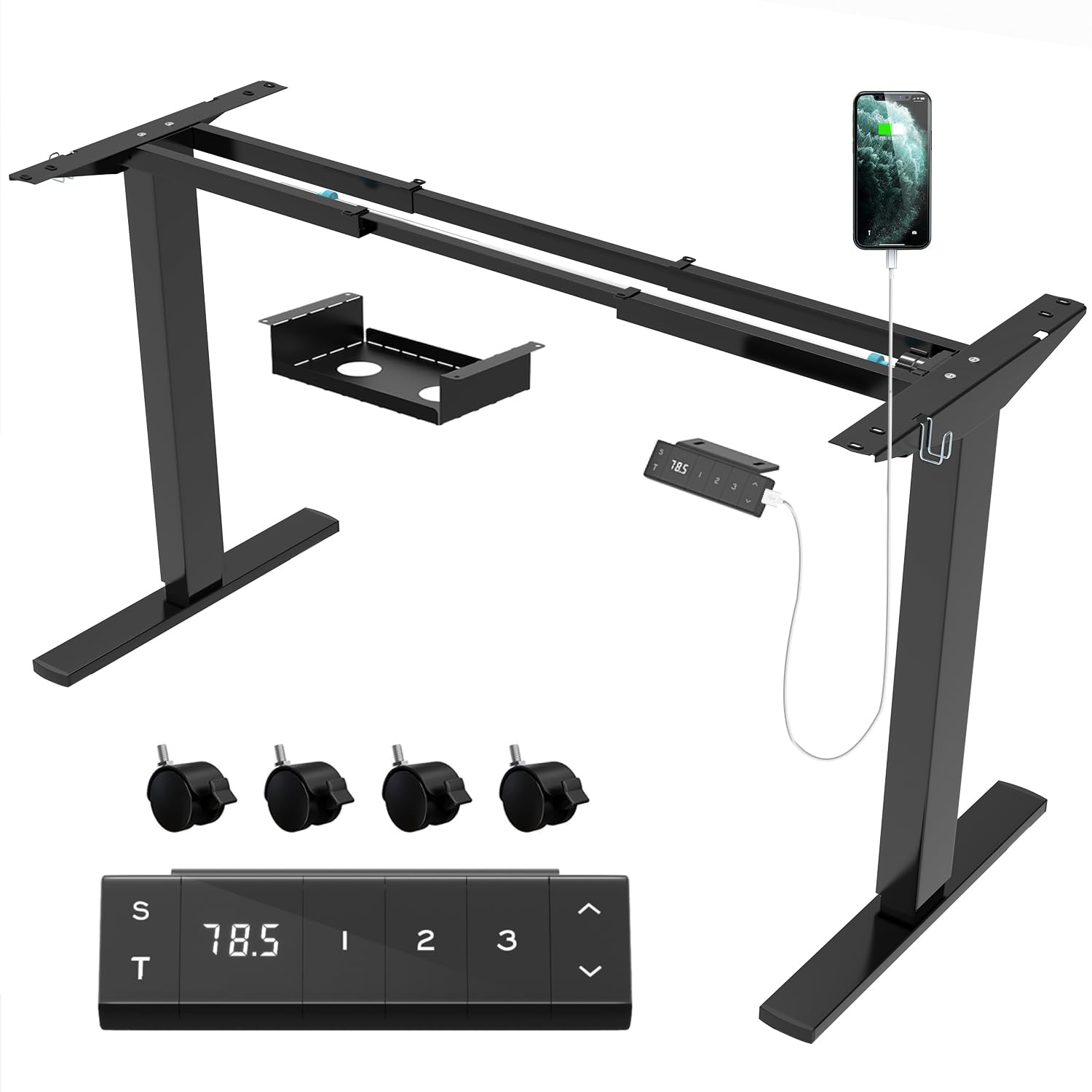JUMMICO Elektrisches Steh-Schreibtischgestell – Schwarz, zweisäuliges Metallgestell für Steh-Sitz-Arbeit.