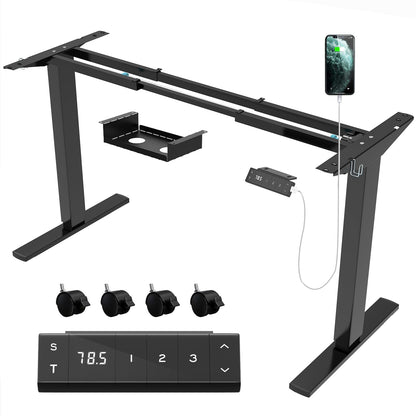 JUMMICO Elektrisches Steh-Schreibtischgestell – Schwarz, zweisäuliges Metallgestell für Steh-Sitz-Arbeit.