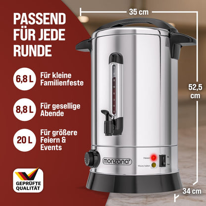MONZANA Glühweinkocher 20L mit Zapfhahn – Edelstahl