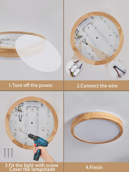 Baerolc LED Deckenleuchte Holz 40CM Rund Dimmbar – mit Fernbedienung